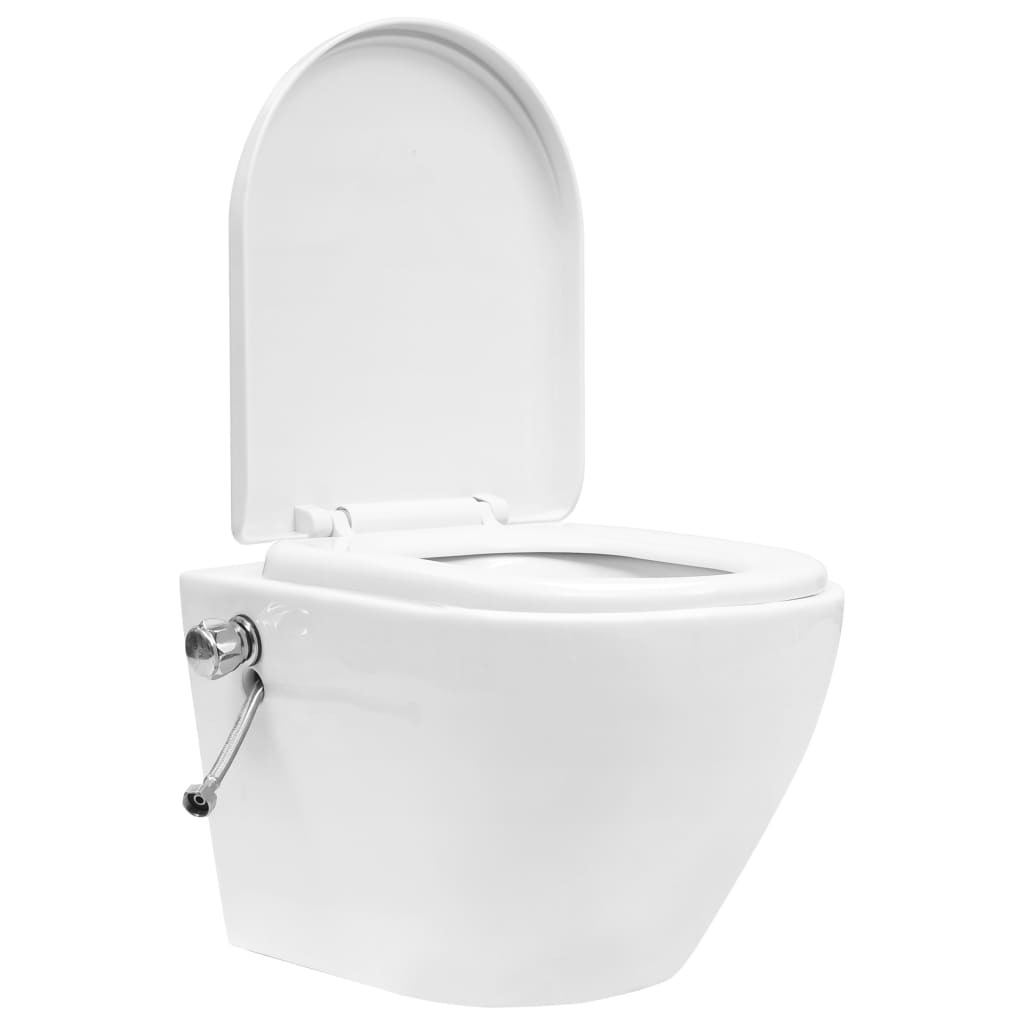 wall-mounted toilet bowl with water tank, white