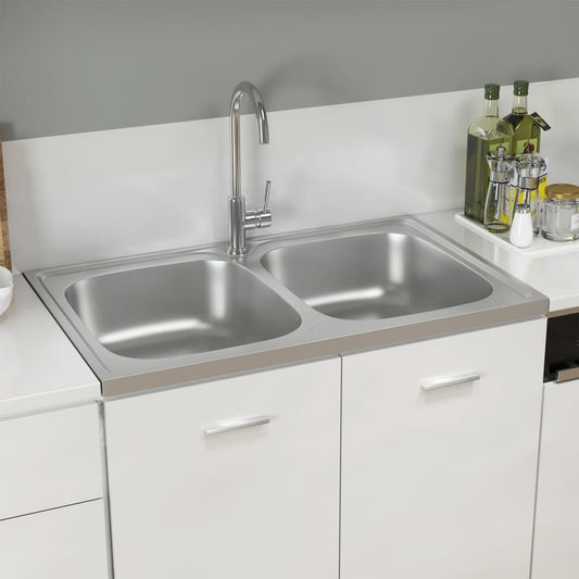kitchen sink, 2 bowls, 800x500x155 mm, stainless steel