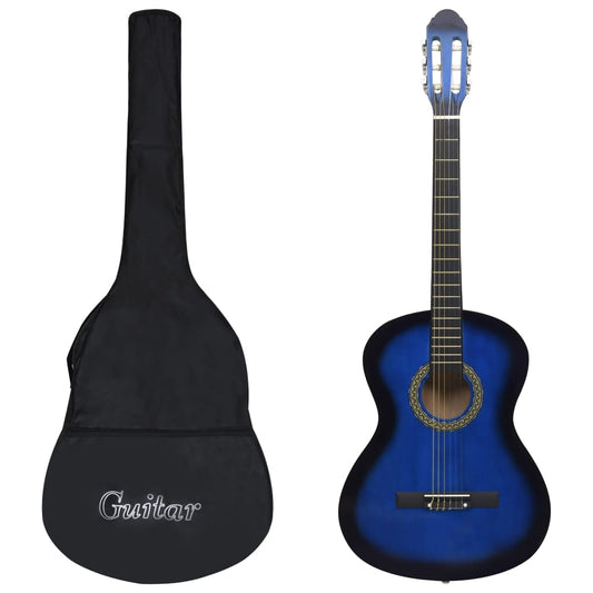 beginner classical guitar with bag, blue, 4/4, 39"