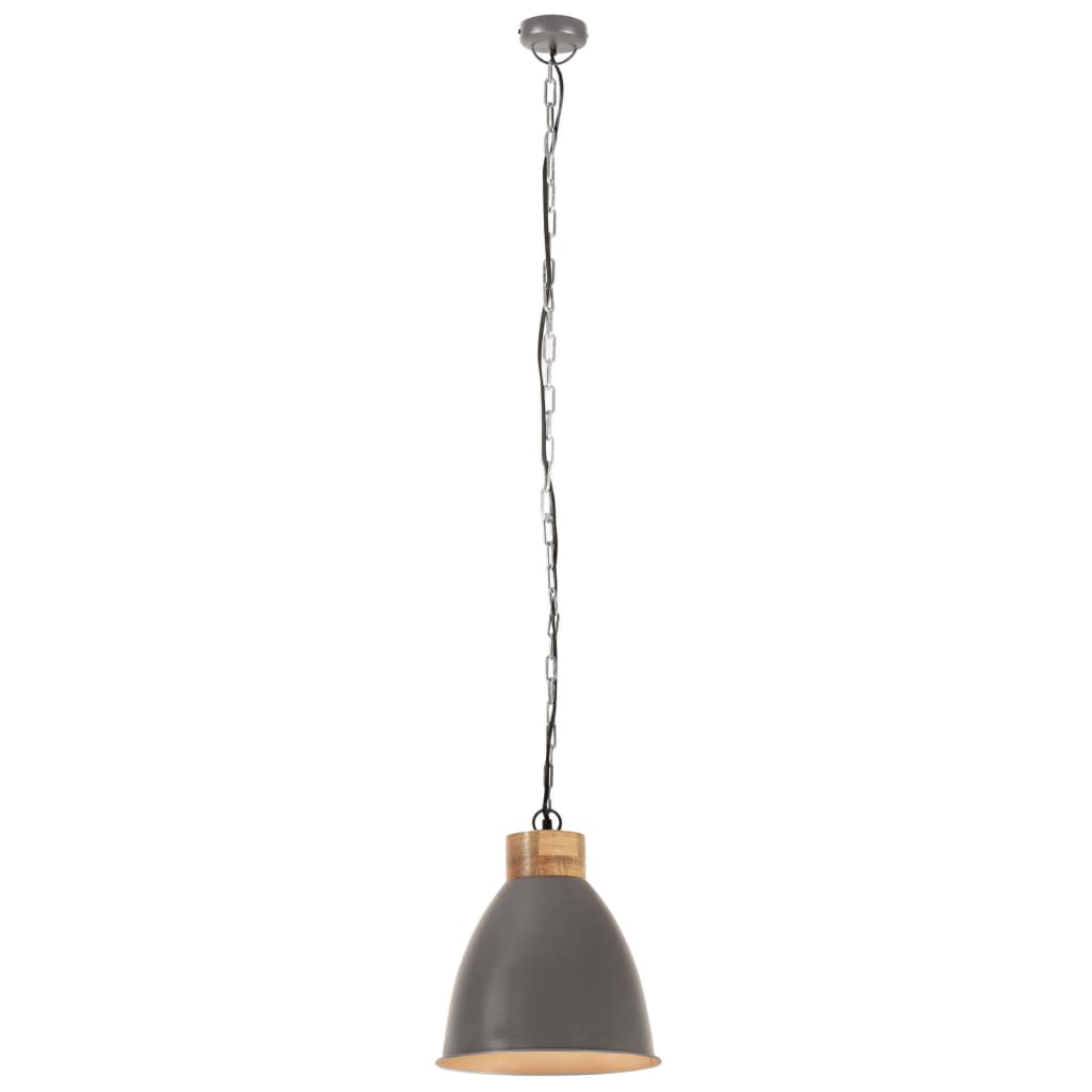 griestu lampa, industriāla, pelēka, dzelzs, koks, 35 cm, E27