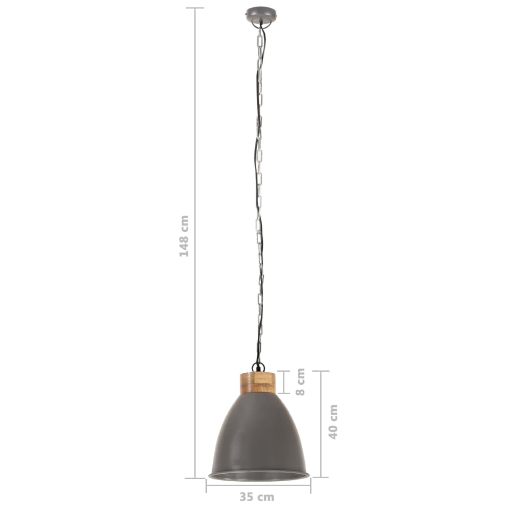 griestu lampa, industriāla, pelēka, dzelzs, koks, 35 cm, E27