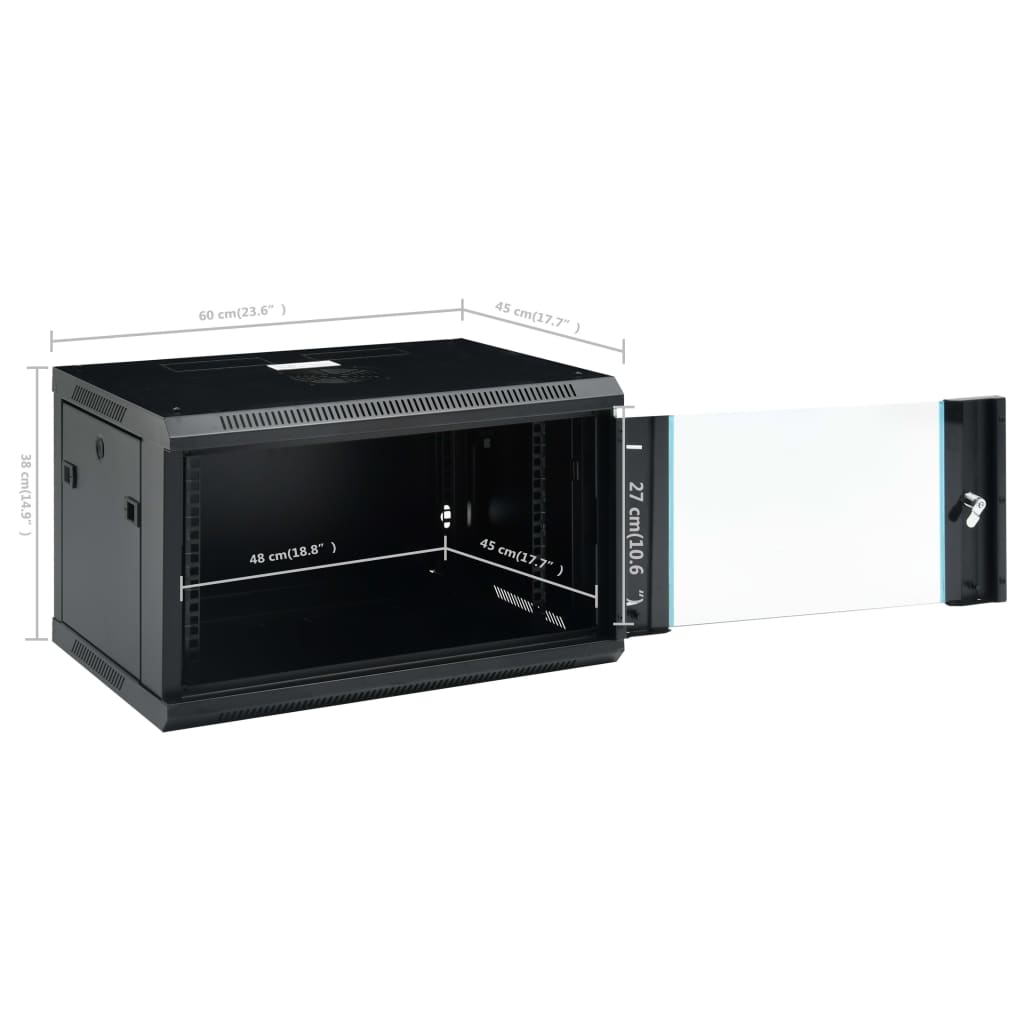 6U server wall cabinet, 19", IP20, 600x450x375 mm