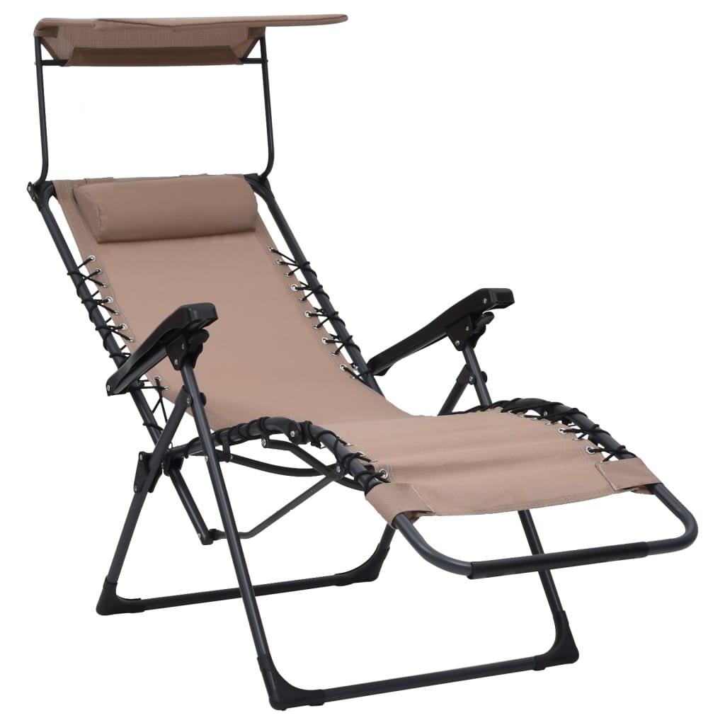 folding beach chairs, 2 pcs., gray-brown textile