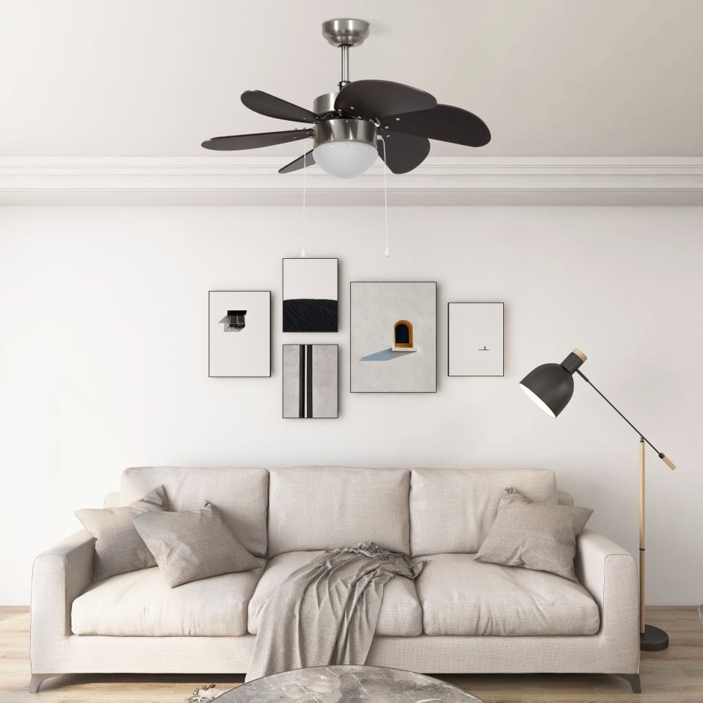 Griestu ventilators ar lampu, 76 cm, tumši brūns