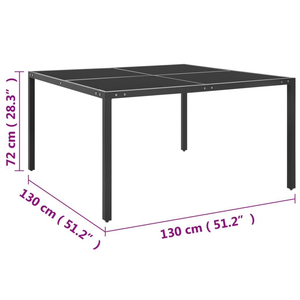 dārza galds, 130x130x72 cm, antracītpelēks, tērauds, stikls