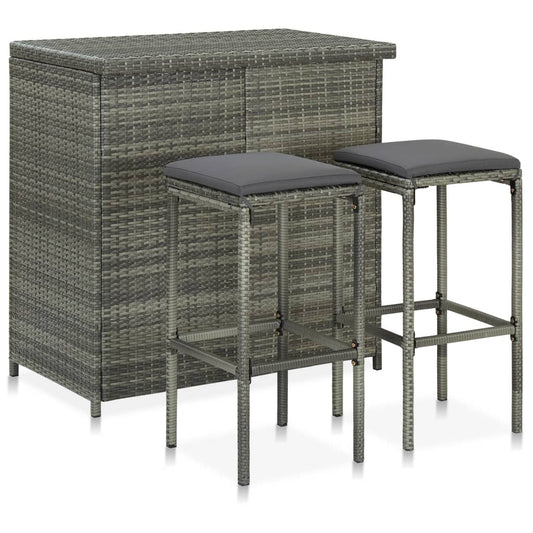 3-piece bar furniture set, PE rattan, gray
