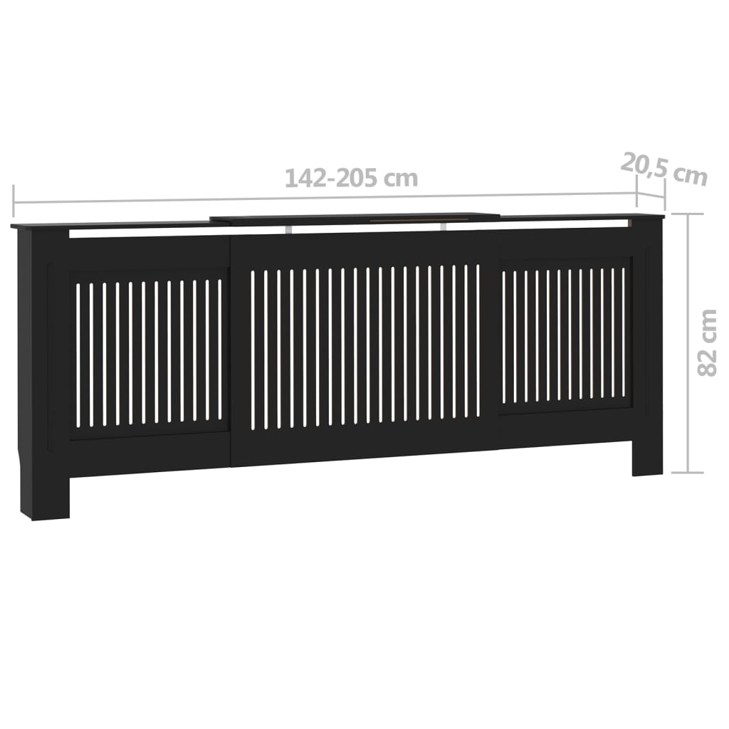 radiator cover, black MDF, 205 cm