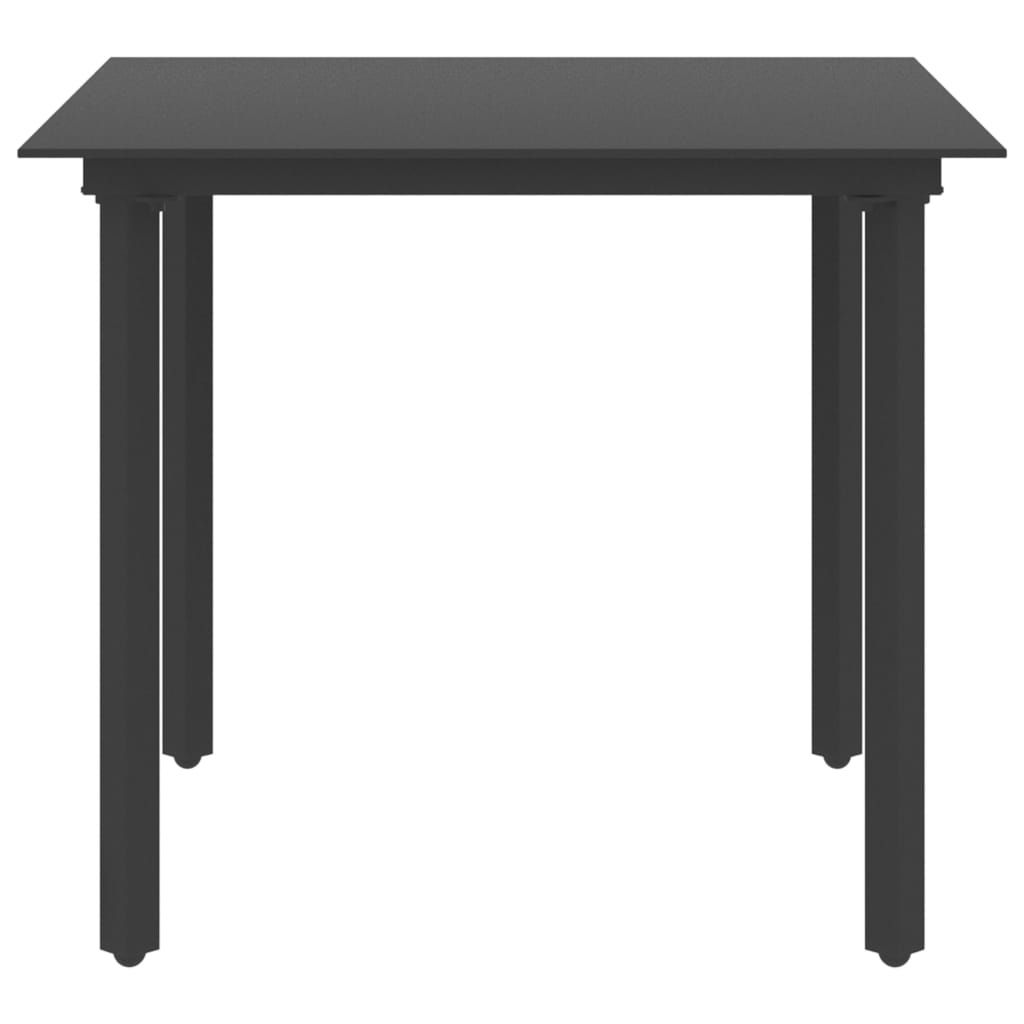 dārza galds, melns, 80x80x74 cm, tērauds un stikls