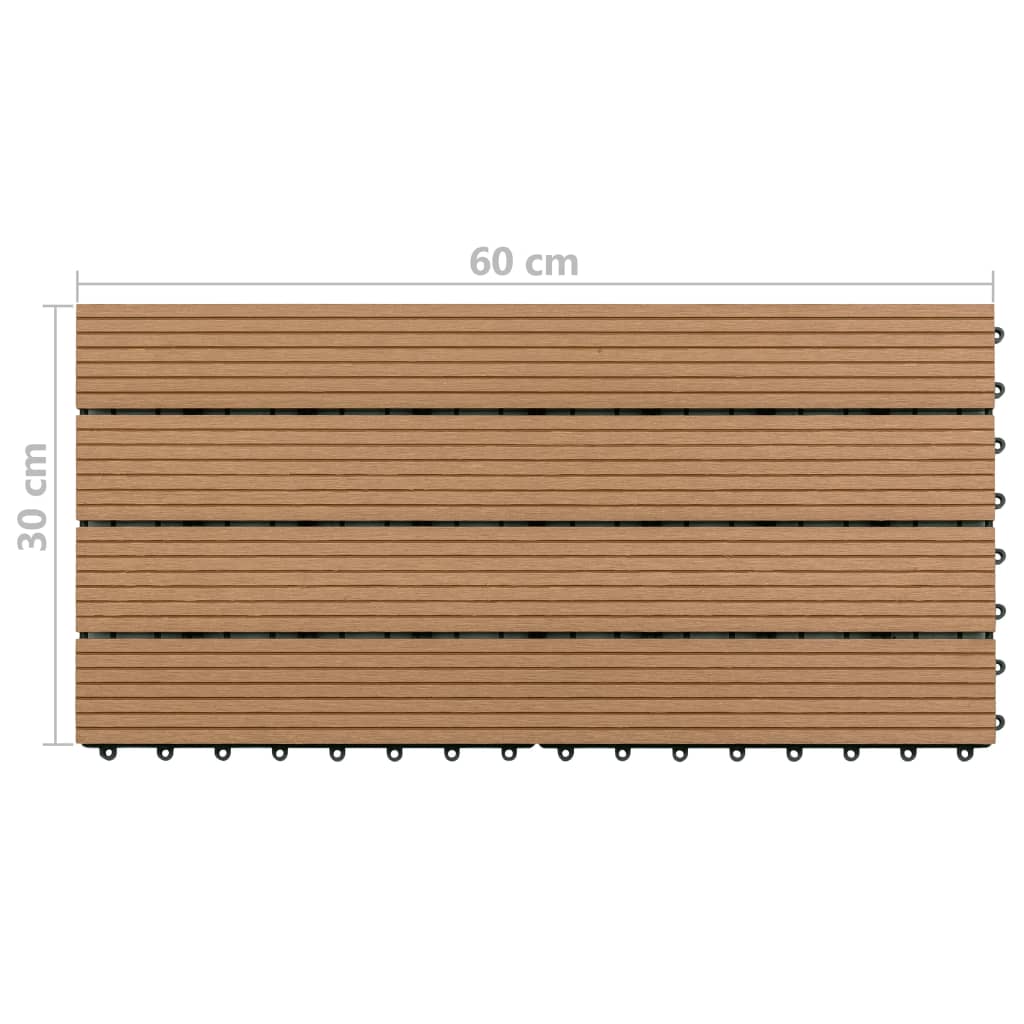 terases flīzes, 6 gab., WPC, 60x30 cm, 1,08 m², brūnas