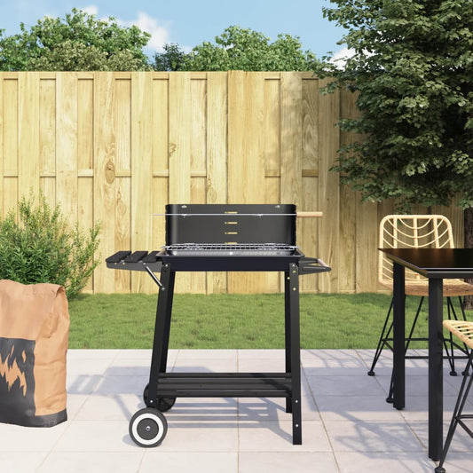charcoal grill with wheels, black steel
