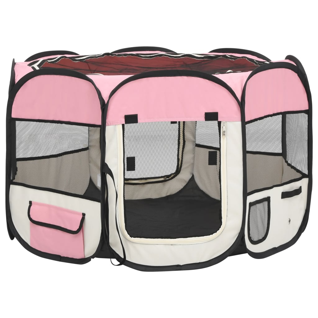 saliekama suņu sētiņa, ar somu, rozā, 90x90x58 cm