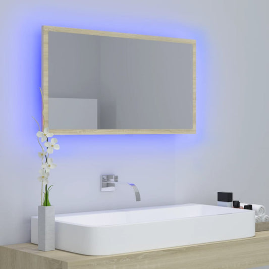 vannasistabas spogulis, LED, ozolkoka krāsā, 80x8,5x37, akrils