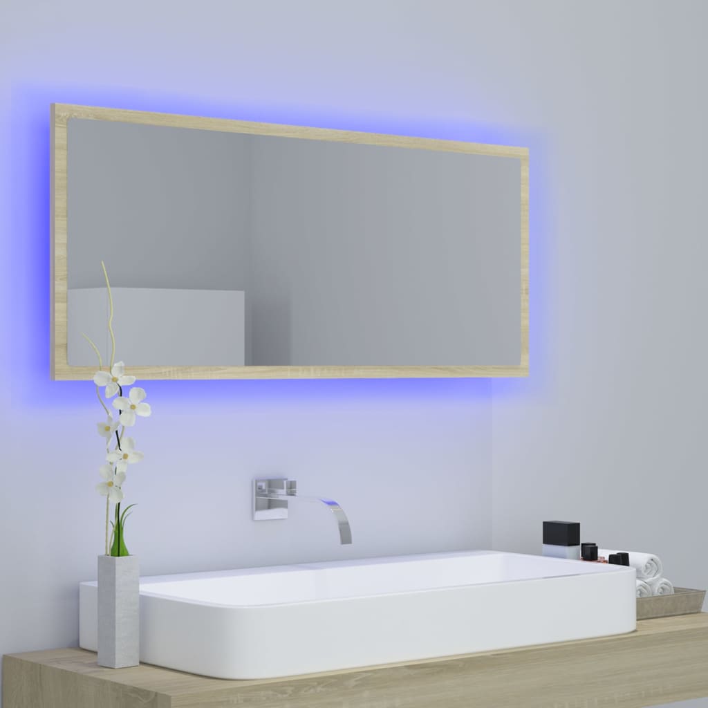 vannasistabas spogulis, LED, ozolkoka krāsā, 100x8,5x37, akrils