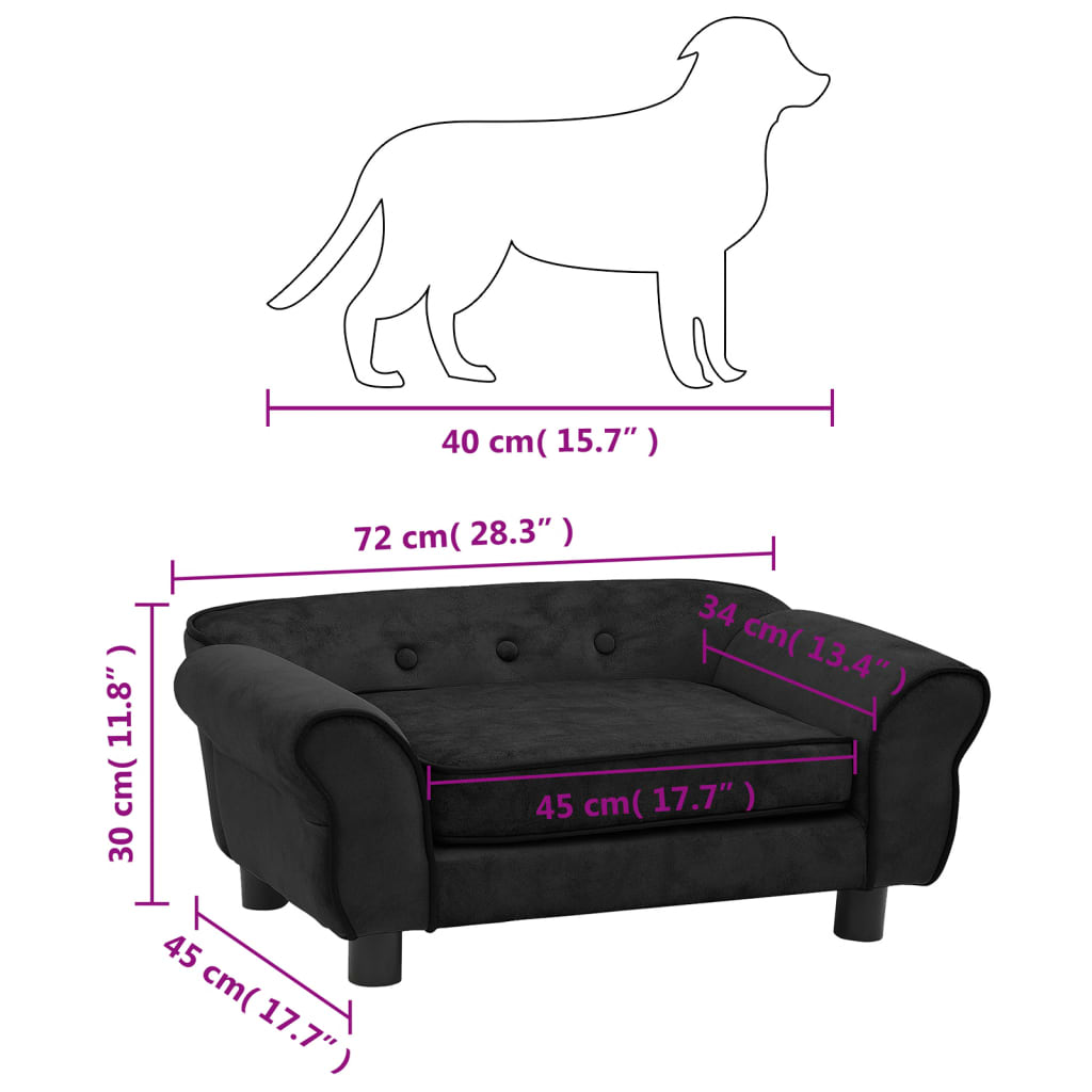dīvāns suņiem, melns, 72x45x30 cm, plīšs