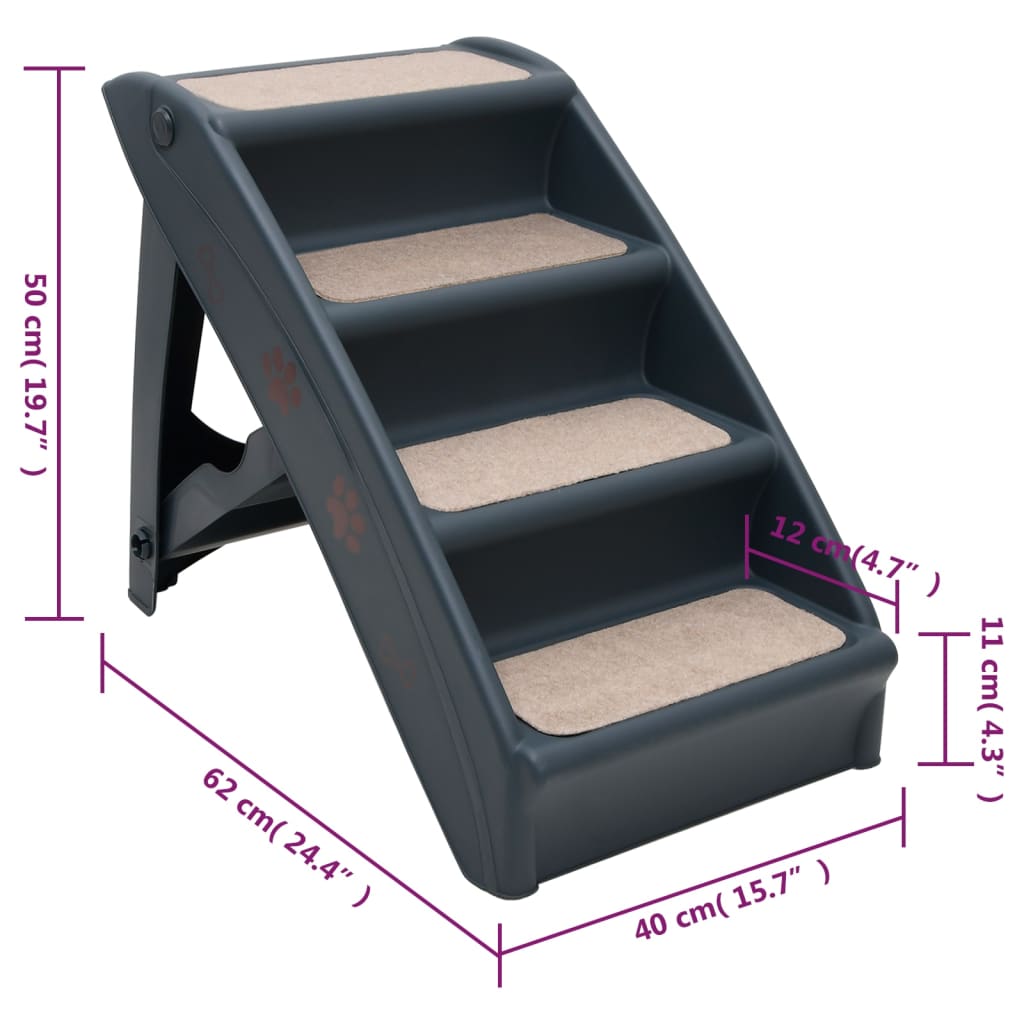 4-step dog ladder, foldable, dark grey