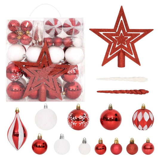 Christmas tree decorations, 64 pcs., red and white