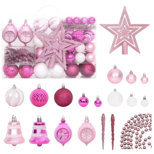 Christmas tree decorations, 108 pcs., white and pink