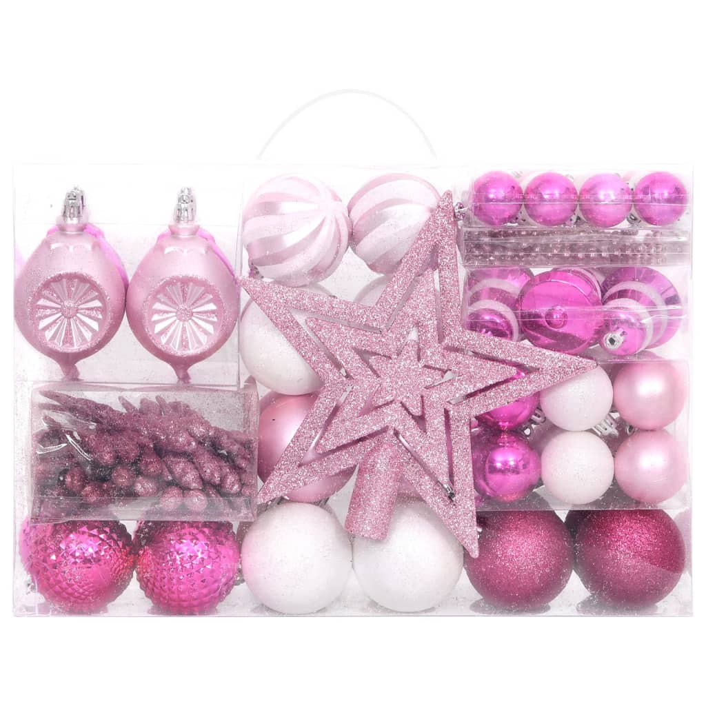 Ziemassvētku eglīšu rotājumi, 108 gab., balti un rozā