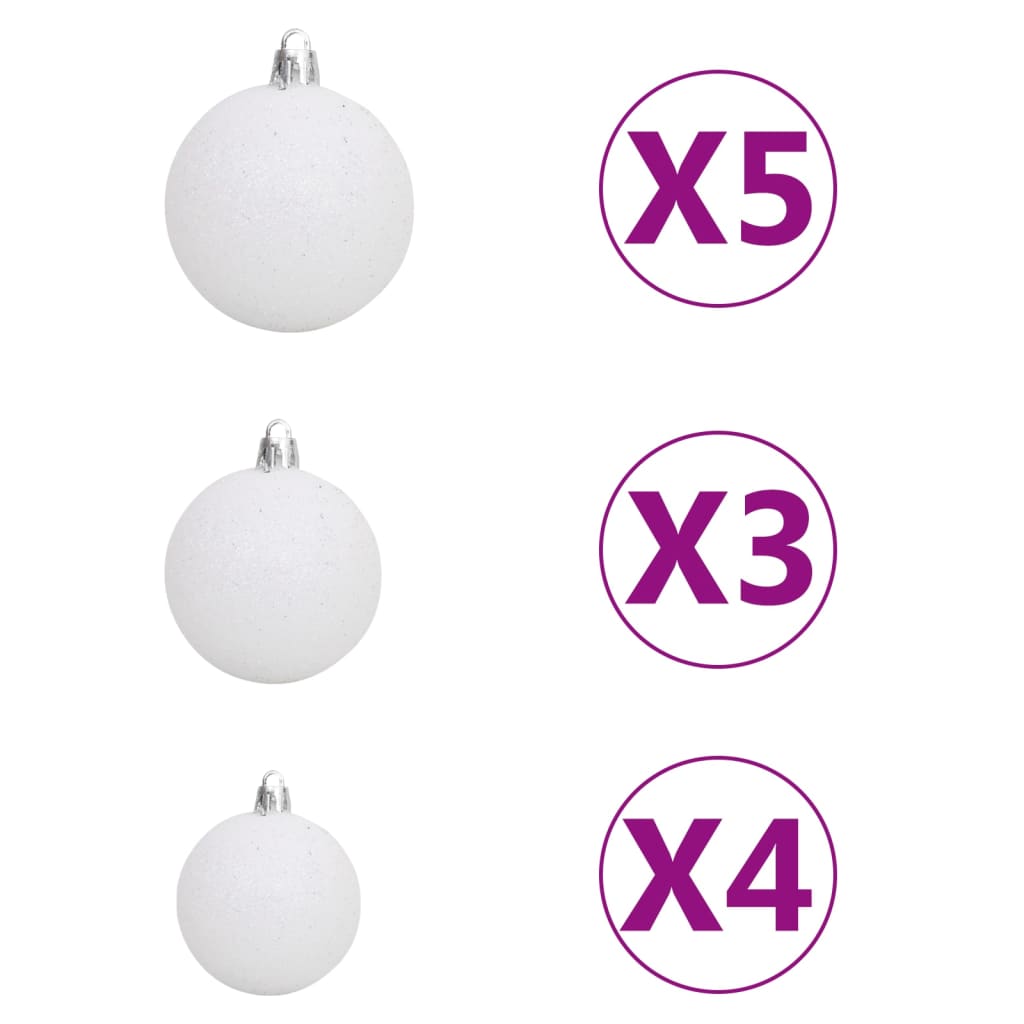Set of Christmas balls, 61 pcs., 150 LEDs, white and gray