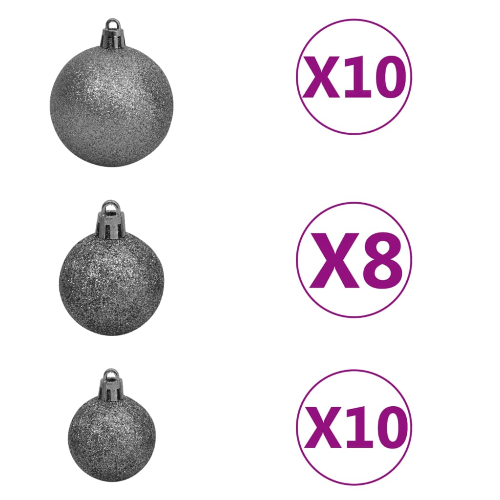 Set of Christmas balls, 120 pcs., 300 LEDs, white, gray