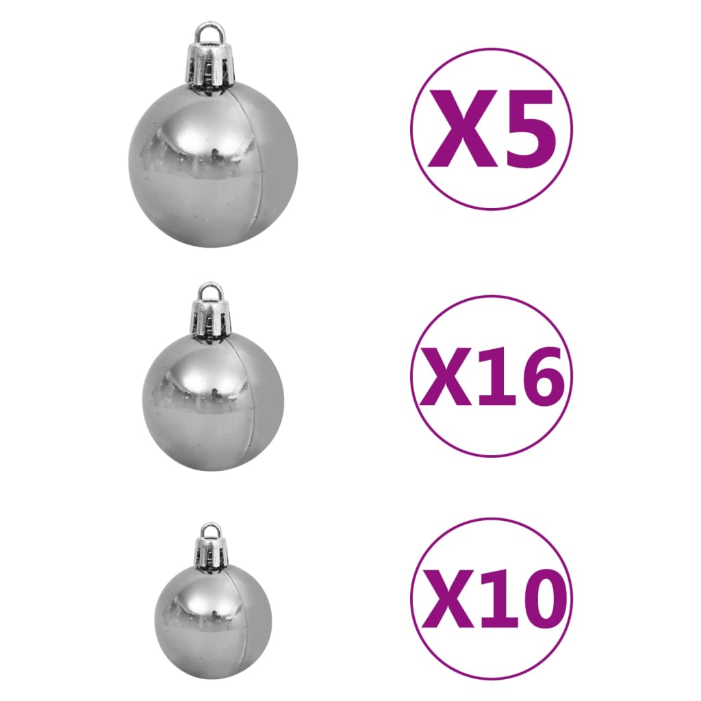Set of Christmas balls, 120 pcs., 300 LEDs, white, gray
