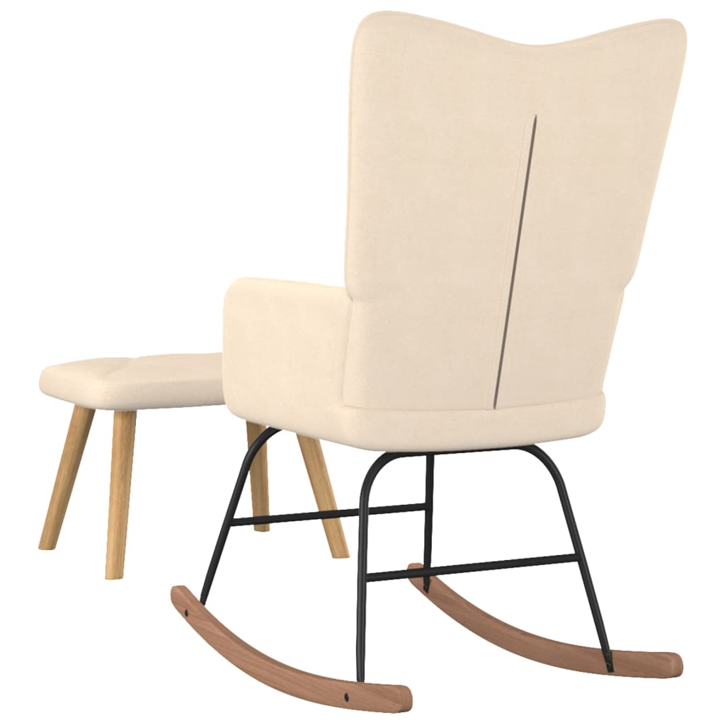 šūpuļkrēsls ar kāju balstu, krēmkrāsas audums