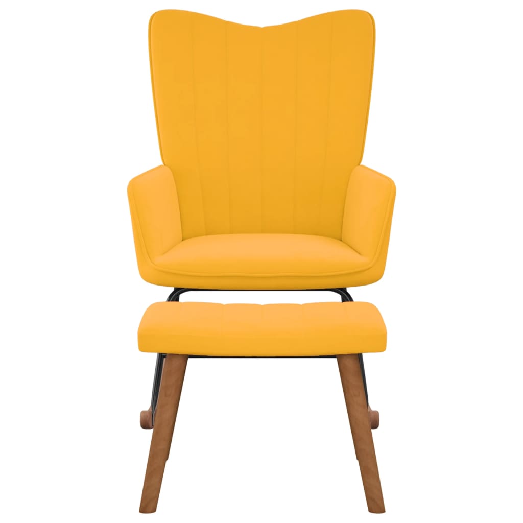 šūpuļkrēsls ar kāju balstu, sinepju dzeltens samts