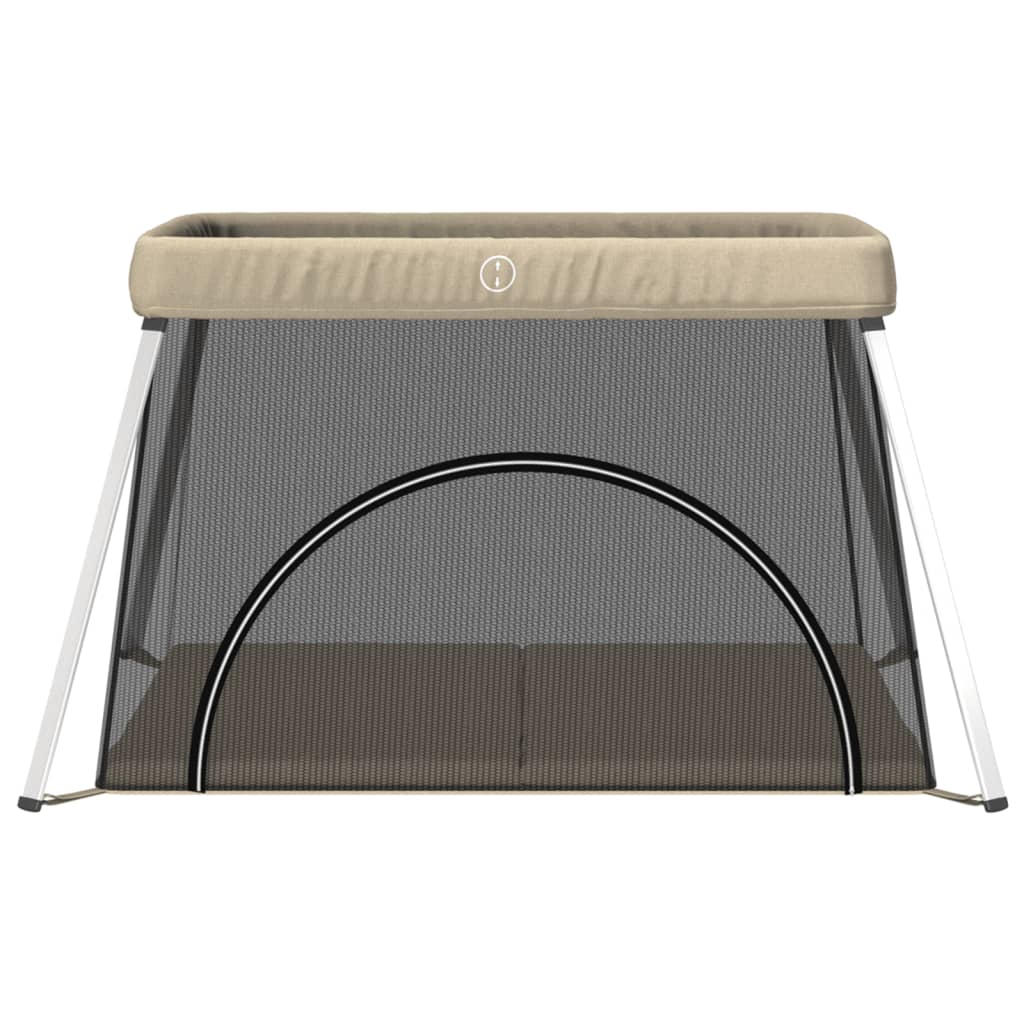 playpen with mattress, grey-brown linen fabric