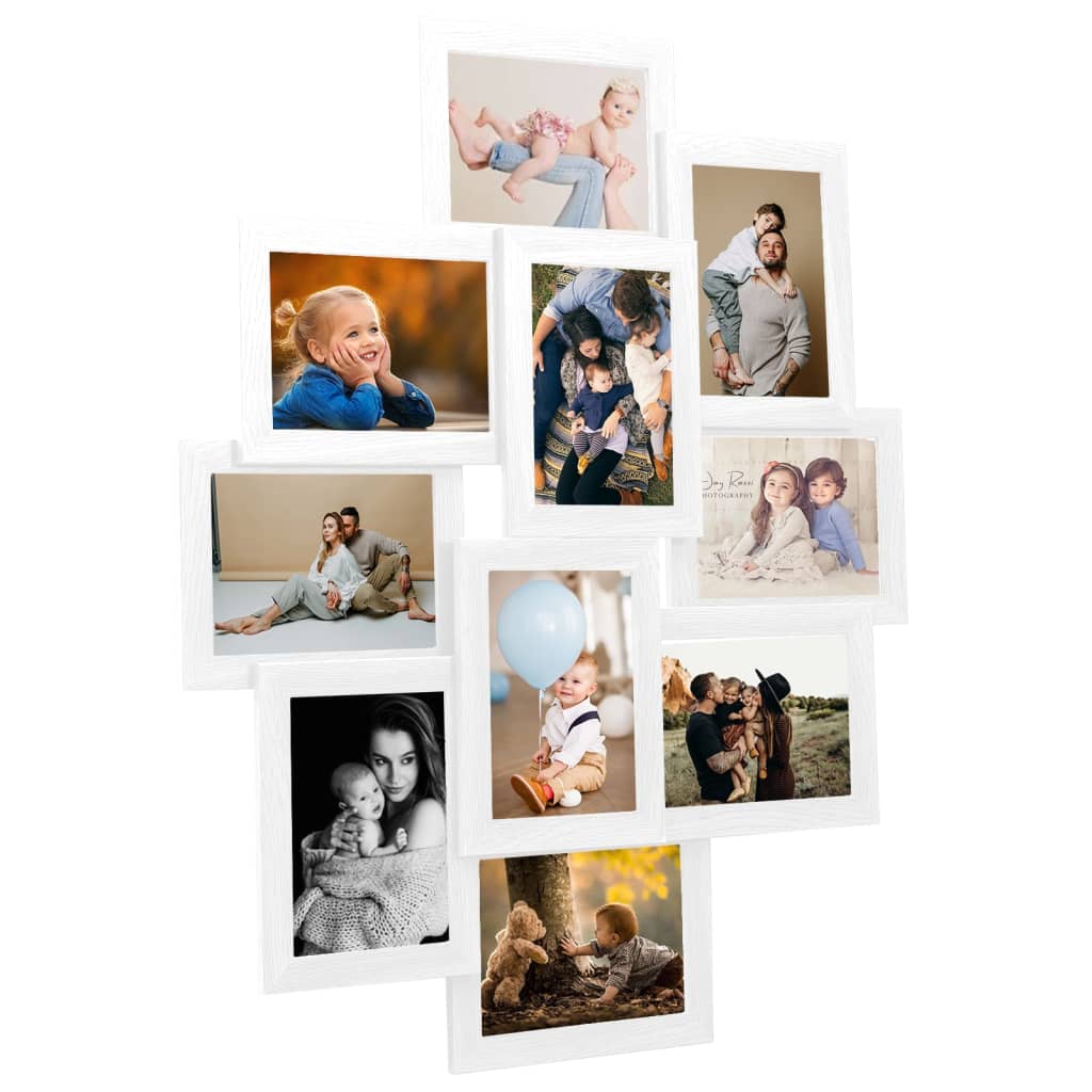 collage photo frame, 10x(10x15 cm) for pictures, white MDF