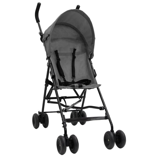 baby carriage, light gray with black, steel