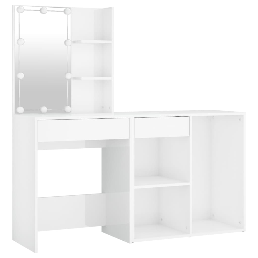 mirror table with cabinet, LED, glossy white engineered wood
