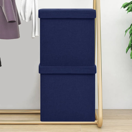 скамейки с ящиком, 2 шт., складные, синие, искусственный лен