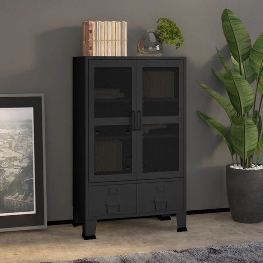 storage cabinet, industrial, black, 70x40x115 cm, metal