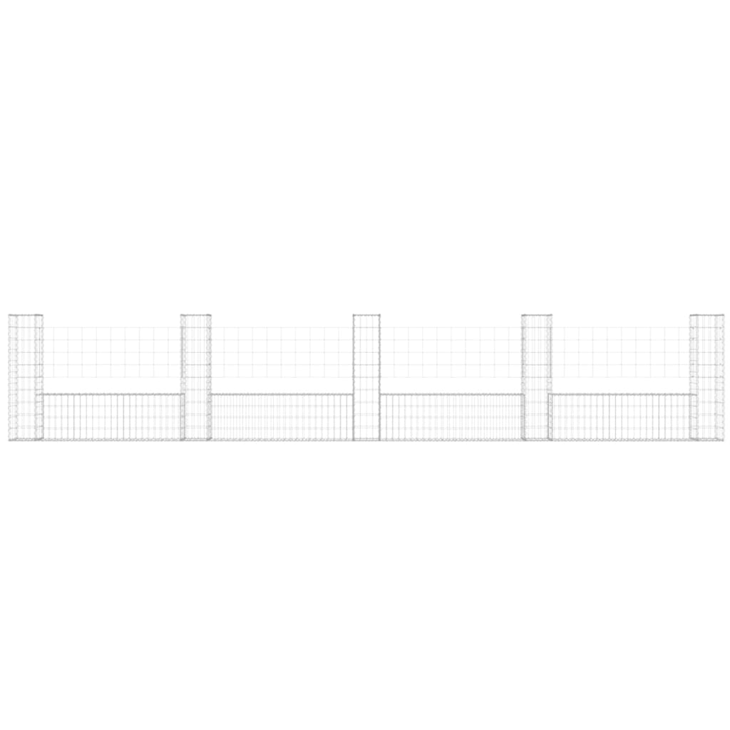 gabion wall with 5 posts, U-shape, iron, 500x20x100 cm
