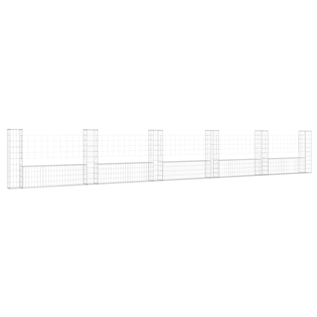 gabion wall with 6 posts, U-shape, iron, 620x20x100 cm