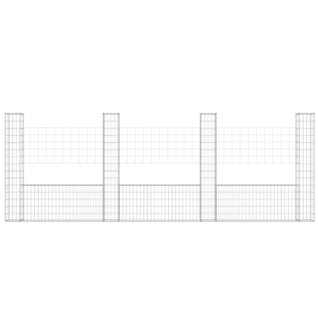 gabion wall with 4 posts, U-shape, iron, 380x20x150 cm