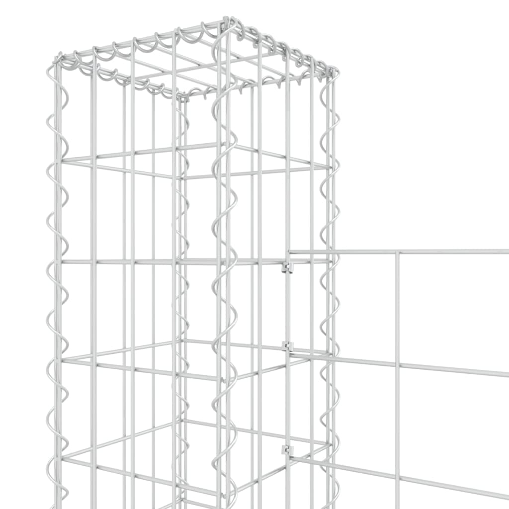 габионная стенка с 7 стойками, П-образная форма, железо, 740x20x150 см