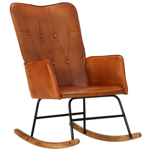 кресло-качалка, коричневая натуральная кожа