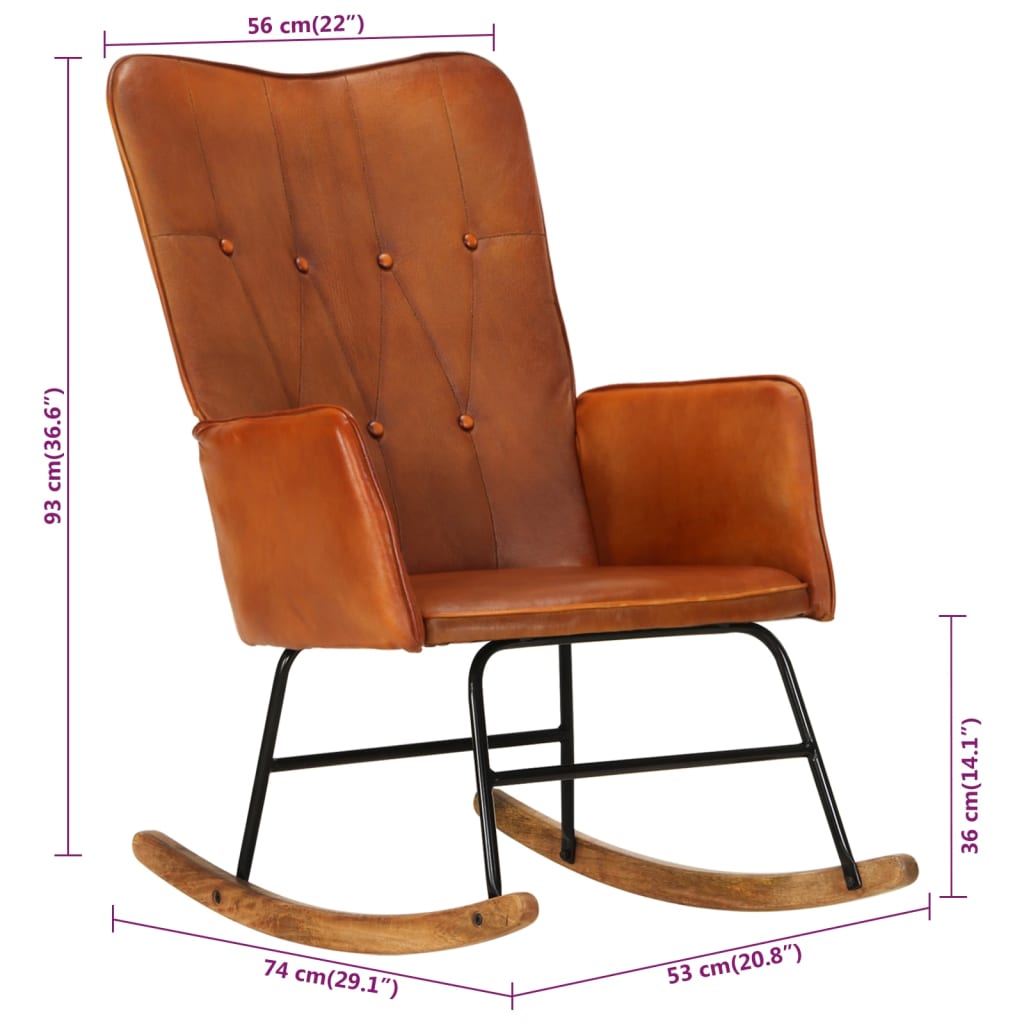 šūpuļkrēsls, brūna dabīgā āda