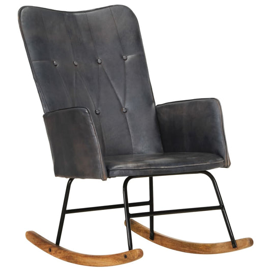 кресло-качалка, серый цвет, натуральная кожа