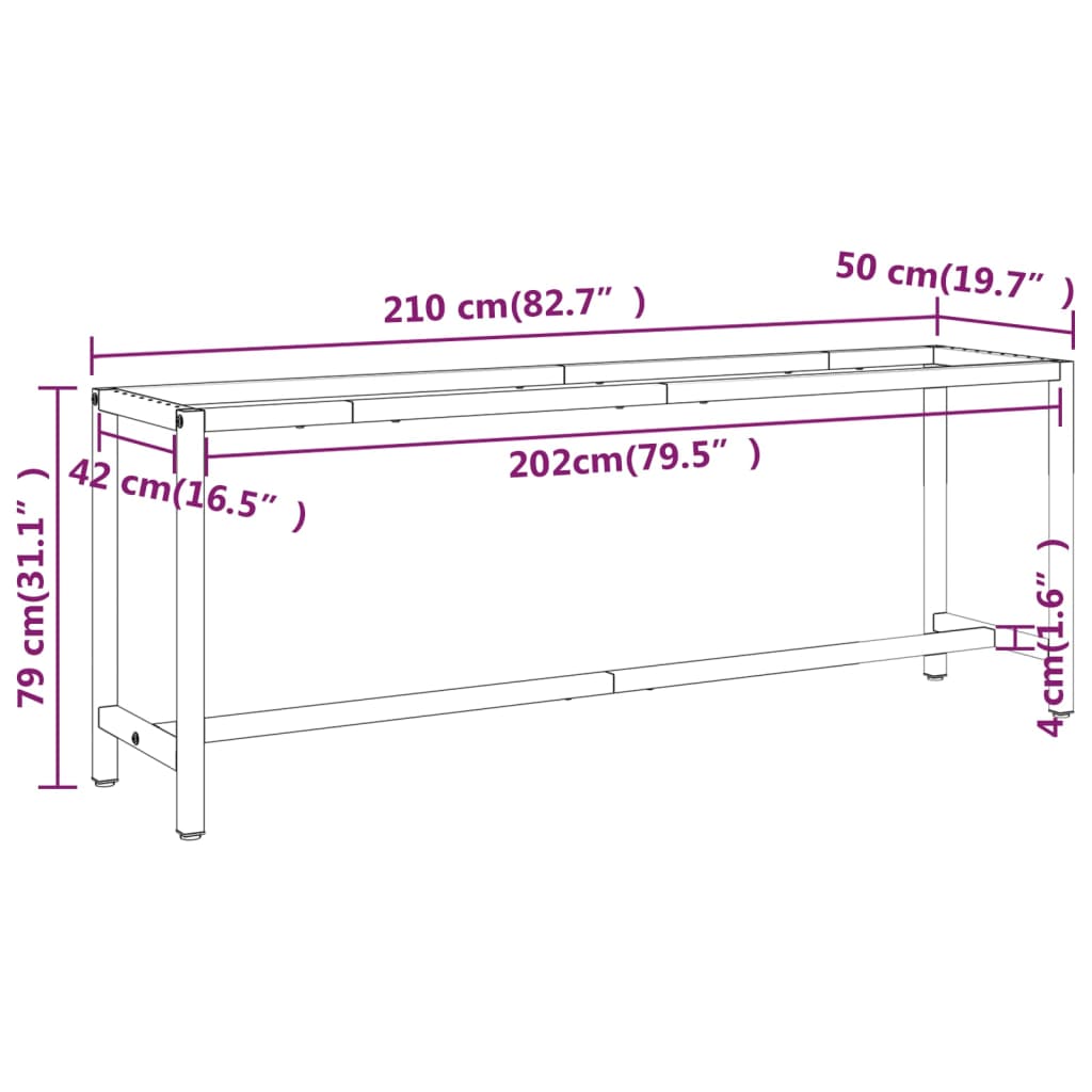 workbench frame, 210x50x79 cm, matte, black, red, metal