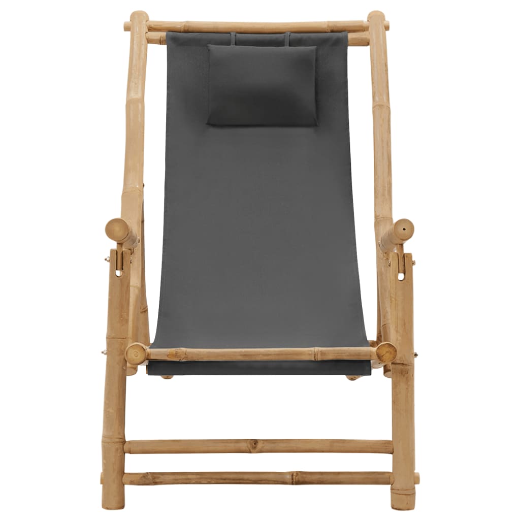 pludmales krēsls, bambuss un tumši pelēks audekls