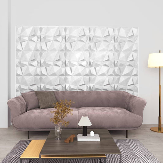 3D sienas paneļi, 12 gab., 50x50 cm, balti dimanti, 3 m²