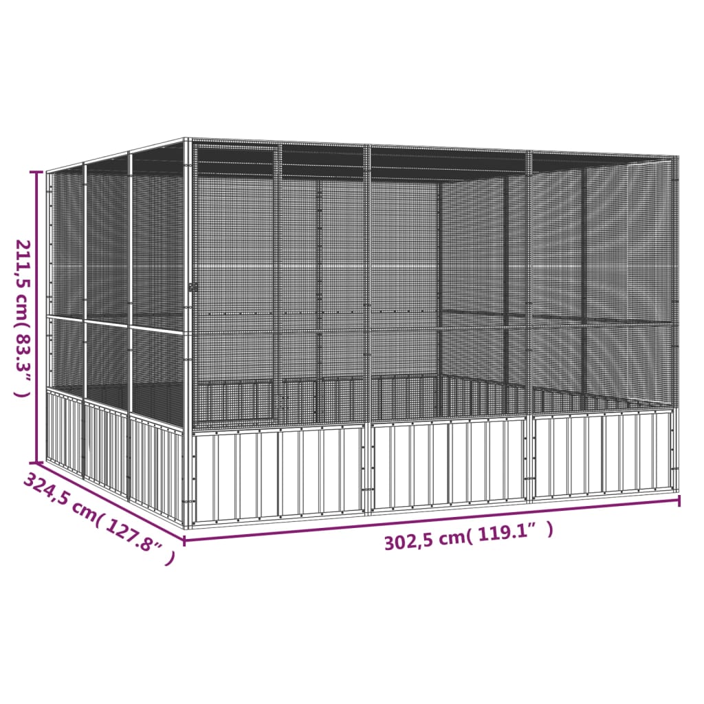 bird cage, gray, 302.5x324.5x211.5 cm, galvanized steel