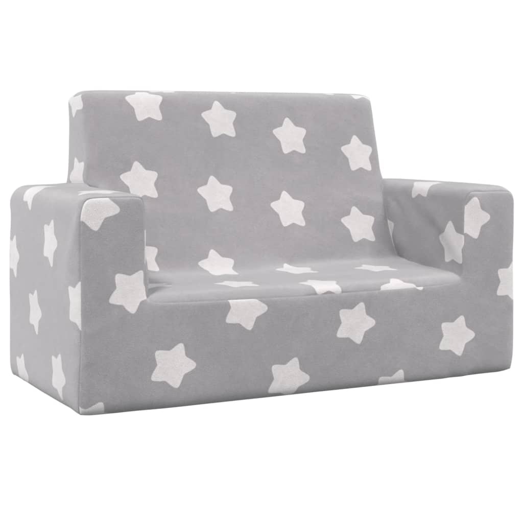 divvietīgs bērnu dīvāns, gaiši pelēks ar zvaigznēm, plīšs