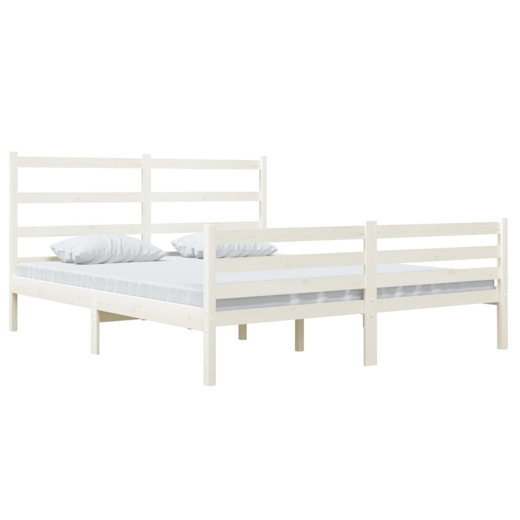 gultas rāmis, priedes masīvkoks, 140x190 cm, balts