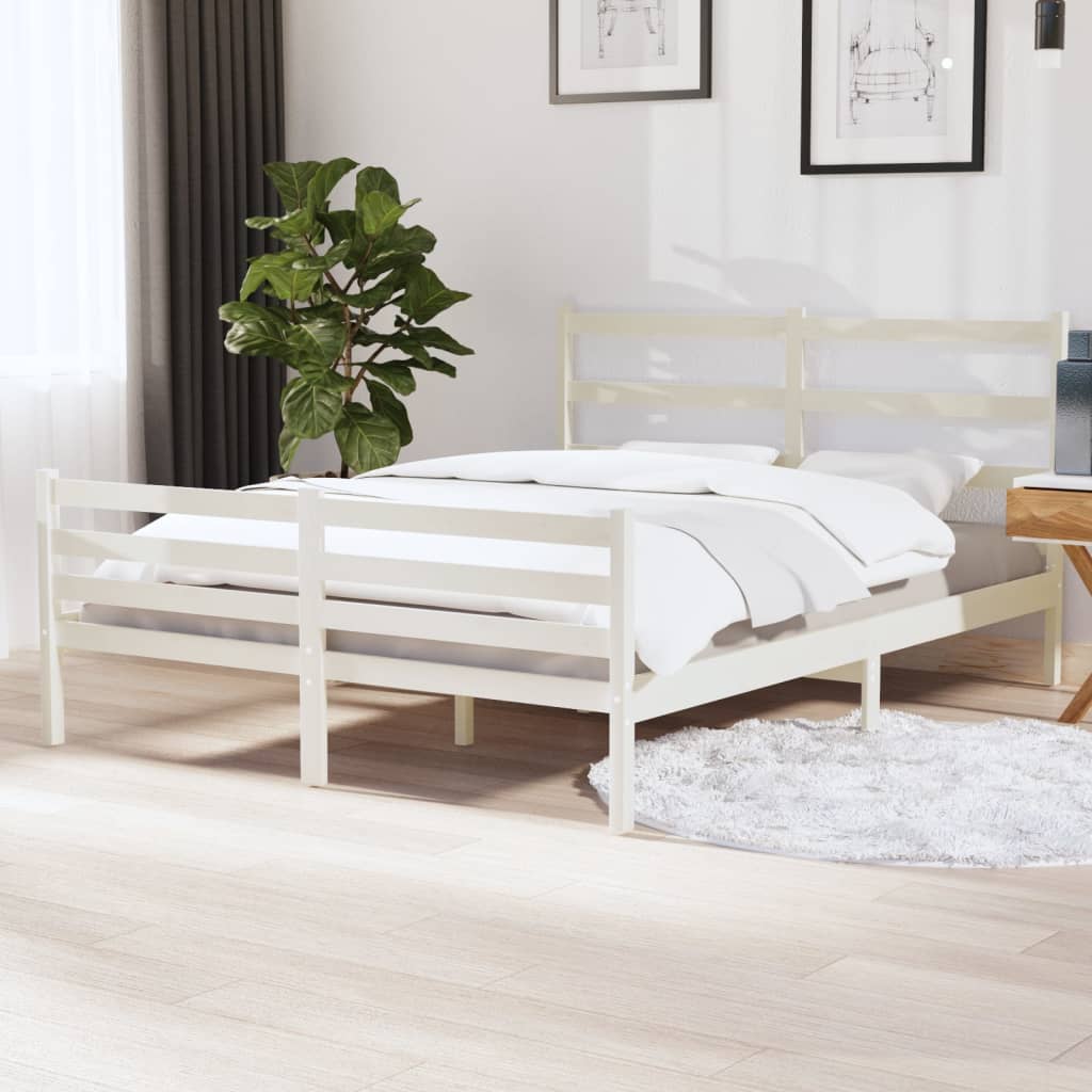 gultas rāmis, priedes masīvkoks, 140x190 cm, balts