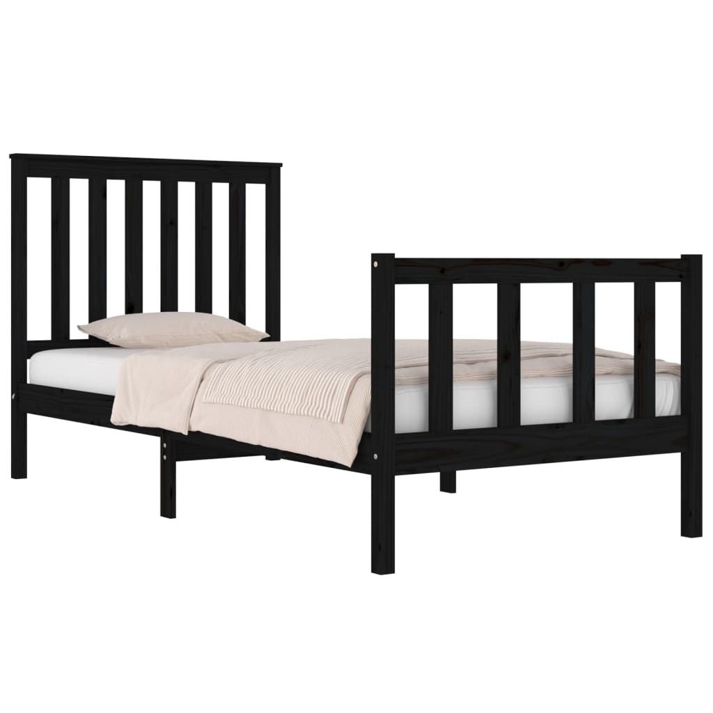 gultas rāmis, melns, priedes masīvkoks, 90x190 cm, vienvietīgs