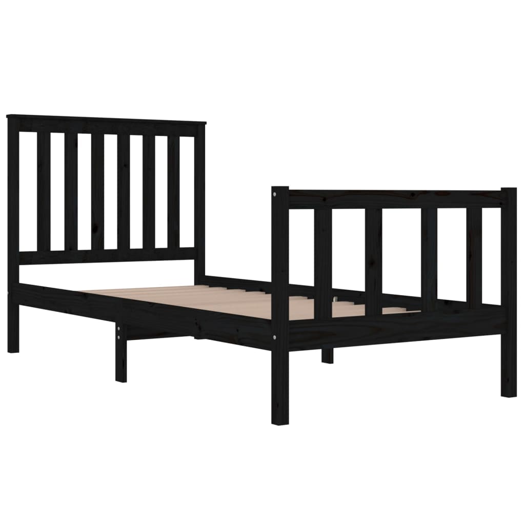 gultas rāmis, melns, priedes masīvkoks, 90x190 cm, vienvietīgs