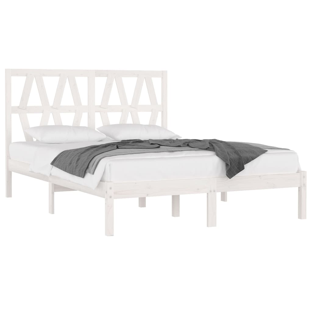 gultas rāmis, priedes masīvkoks, balts, 140x190 cm